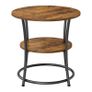 Round Industrial Side Table with 2 Tier Storage Shelf Vintage Brown & Black Image 5