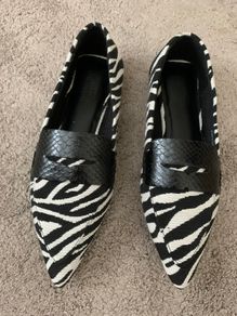 New Next Black & White Womens Zebra Flat Loafer Pointed Shoes Size 5