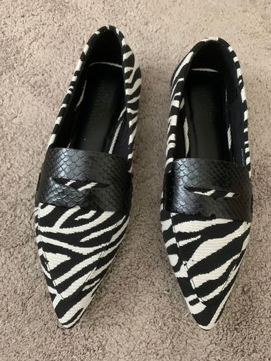 New Next Black & White Womens Zebra Flat Loafer Pointed Shoes Size 5
