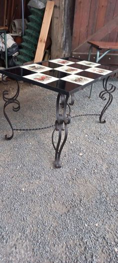 Table 1960s 70s Mid size coffee table hight sold Iron and tiles Top Heavy but Nice