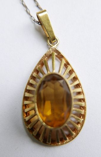 Vintage Citrine Paste Gold Plate Pendant Chain Necklace length 22"