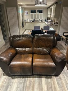 2 seater brown leather recliner