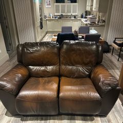 2 seater brown leather recliner