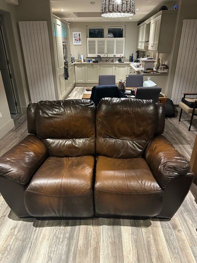 2 seater brown leather recliner