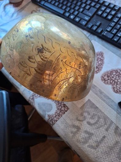 Large Antique Chinese Brass Engraved Bowl, likely dating from the early 20th century