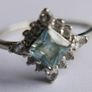 Vintage Art Deco Aquamarine and 925 Sterling Silver hallmarked Ring , Cubic Zirconia Band size O - 1,9g Image 9