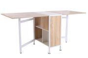 Folding Dining Table for 4 People, 169 cm Drop Leaf Table with Storage Shelves for Small Spaces, Kitchen, Dining Room, Oak &amp; White