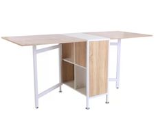 Folding Dining Table for 4 People, 169 cm Drop Leaf Table with Storage Shelves for Small Spaces, Kitchen, Dining Room, Oak & White