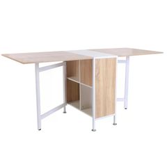 Folding Dining Table for 4 People, 169 cm Drop Leaf Table with Storage Shelves for Small Spaces, Kitchen, Dining Room, Oak & White