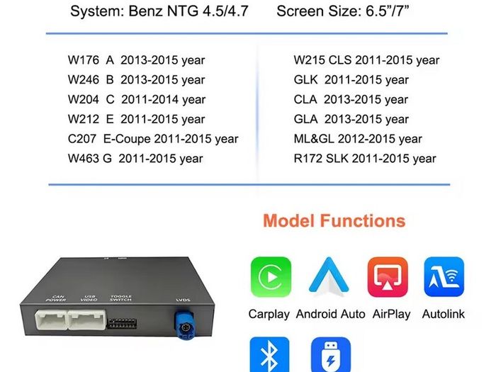 Bonroad Carplay Android Auto Interface For Mercedes Benz A B C M E Class GLA CLA GLK SLK CLS GL W204 W176 W246 NTG 4.5 Airplay
