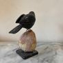 Hand-Carved Gemstone Blackbird on Crystal Geode Base Image 5