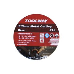 Toolway 115 x 1.0mm Metal Cutting Disc 10pc