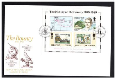 1989 Isle of Man Bicentenary of the Mutiny on the Bounty Commemorative Stamps Miniature Sheet First Day Cover (FDC)