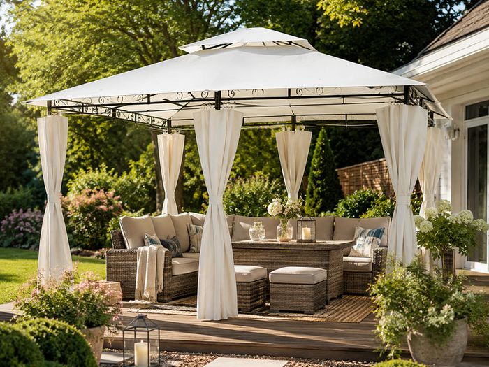 3 x 4m Metal Garden Gazebo with Side Curtains Water-Repellent UV50+ Outdoor Gazebo