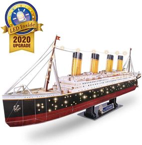 3D Puzzles for Adults LED Titanic Toys Model Kits Ship, Difficult Jigsaw Family Puzzles and Cruise Ship Gifts Home Decoration for Kids and Adults, 266 Pieces(Large with LEDs)