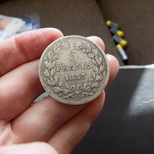 France 1837 W,5 francs.King Louis Philippe.90% silver.