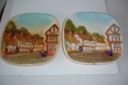 Pair of Vintage Legends England 3D Chalkware Old English Village  Plaque Wall Art