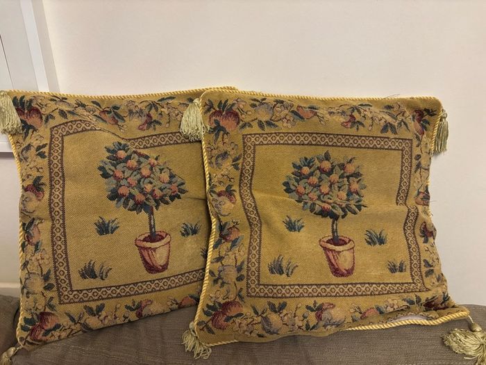 Pair of vintage tapestry cushion covers