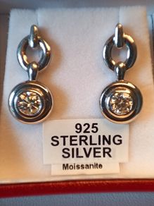 Rhodium Plated Sterling Silver Moissanite Drop Earrings