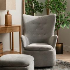 Nelson Light Grey Velvet Armchair Rocker Swivel