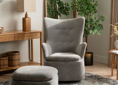Nelson Light Grey Velvet Armchair Rocker Swivel