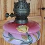 Antique Duplex kerosene lamp hand painted glass Image 2