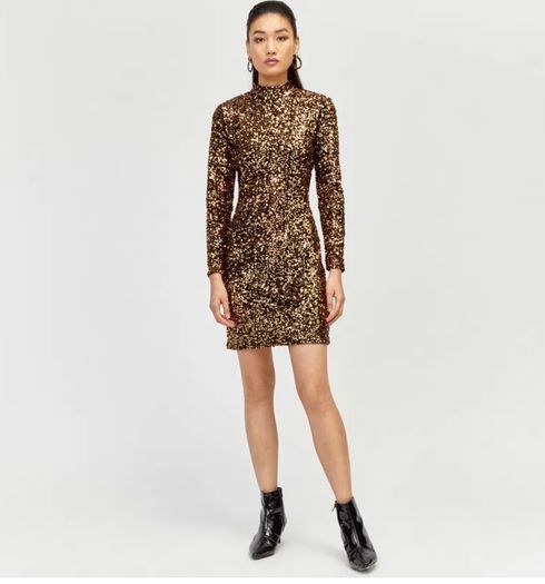 Warehouse London WAREHOUSE  Velvet Sequin High Neck Dress