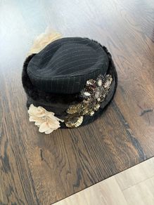 Ladies black pin stripped hat
