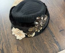 Ladies black pin stripped hat