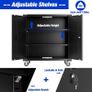 Metal Storage Cabinet with Wheels, Rolling Storage Cabinet with 2 Doors and Adjustable Shelves, Pegboard and 4 Hooks, Suitable for Garage, Home, Office, School, Black Image 6