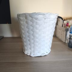 White Woven Waste Basket / Storage Basket