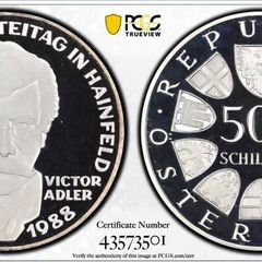 Austria Vienna 1988 Silver Proof 50 Schilling Victor Adler PCGS PR68DCAM