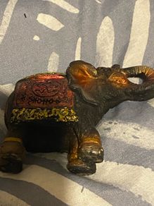 Vintage gem mounted wooden elephant statue