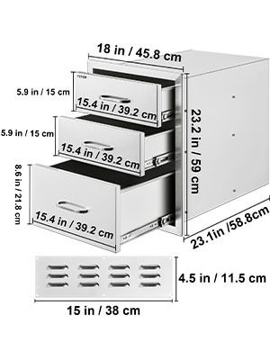 BRAND NEW Stainless Steel Outdoor Kitchen Drawer With Handle Triple Layer