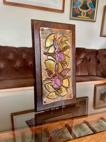 Retro Celtic Art Copper Wall Plaque Eddie O'Neill Handwrought Mural Fuchsia Flower