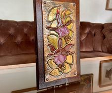 Retro Celtic Art Copper Wall Plaque Eddie O'Neill Handwrought Mural Fuchsia Flower