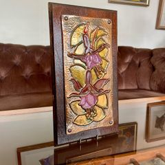 Retro Celtic Art Copper Wall Plaque Eddie O'Neill Handwrought Mural Fuchsia Flower