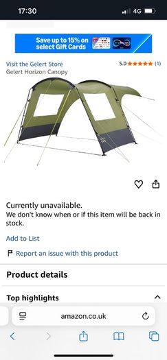 Gelert Universal Tent Canopy - Green