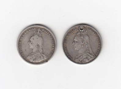 1 x 1887 ,and  1x 1889 (holed) 1/-, 92.5% Silver coins (no 339)
