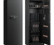 4 Gun Safe, Long Gun Cabinet for Rifles and Pistols, Quick Access Rifle Safe with 3 Ammo Slots and 2 Adjustable Racks, Large Digital Cabinet with Key and Password Lock(Assembly Required)