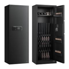 4 Gun Safe, Long Gun Cabinet for Rifles and Pistols, Quick Access Rifle Safe with 3 Ammo Slots and 2 Adjustable Racks, Large Digital Cabinet with Key and Password Lock(Assembly Required)