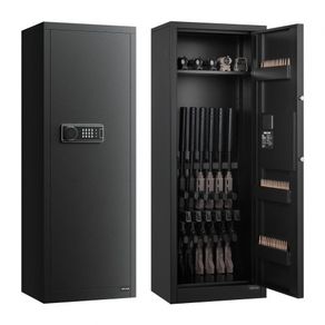 4 Gun Safe, Long Gun Cabinet for Rifles and Pistols, Quick Access Rifle Safe with 3 Ammo Slots and 2 Adjustable Racks, Large Digital Cabinet with Key and Password Lock(Assembly Required)