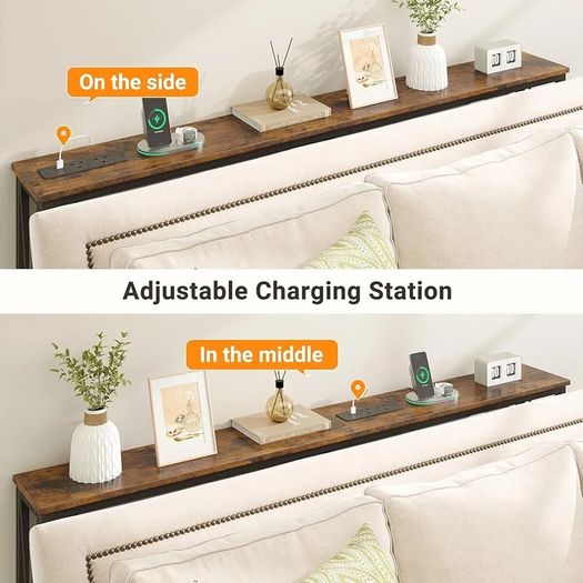 Narrow Console Sofa Table with Power Outlets, Total 180cm Long Behind Couch Table with Charge Station, 20cm D x 180cm W x 78cm H, Rustic Brown