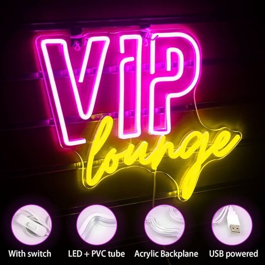 NEW SALE | VIP Lounge Neon Signs for Wall Decor LED Neon Light for Room Decor VIP Light up Sign with USB Powered for Home Decor, Hotel, Club, Cafe, Bar, Office, Shopping Mall (Pink&Lemon Yellow)