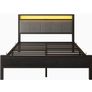 5FT King Size Bed Frame with LED Lights and Charging Station, Heavy Duty Metal Platform Upholstered King Bed frame with Storage Fabric Headboard,Metal Slats Support,Mattress Foundation (Black) Image 4