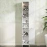 Tall Bathroom Storage Cabinet with Light, Narrow Slim Storage Cabinet with Doors and Adjustable Shelves,Freestanding Floor Corner Toilet Paper Organizer for Small Space,White Image 5