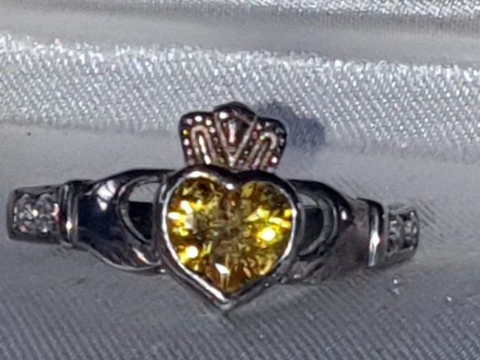 Vintage Sterling Silver Topaz Claddagh Ring