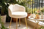 Cream Dressing Table Chair with Gold Legs and Low Back, Small Armless Accent Chair, Modern Comfy Cute Makeup Vanity Stool Chair for Dressing Table, Bedroom, Living Room, Hallway, Velvet