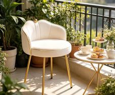 Cream Dressing Table Chair with Gold Legs and Low Back, Small Armless Accent Chair, Modern Comfy Cute Makeup Vanity Stool Chair for Dressing Table, Bedroom, Living Room, Hallway, Velvet