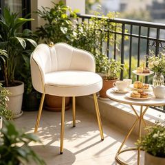 Cream Dressing Table Chair with Gold Legs and Low Back, Small Armless Accent Chair, Modern Comfy Cute Makeup Vanity Stool Chair for Dressing Table, Bedroom, Living Room, Hallway, Velvet